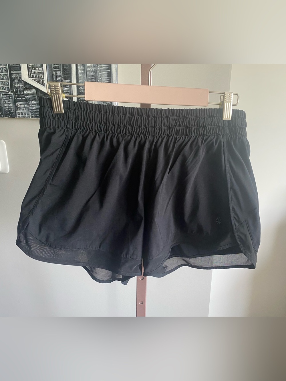 Athleta Black Racer Run Athletic Shorts with mesh detail trim Size Medium